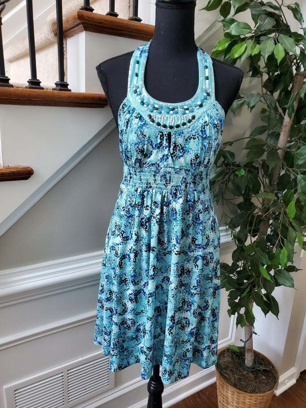 Candie's Women's Multicolor Polyester Sleeveless Halter Midi Dress Size M